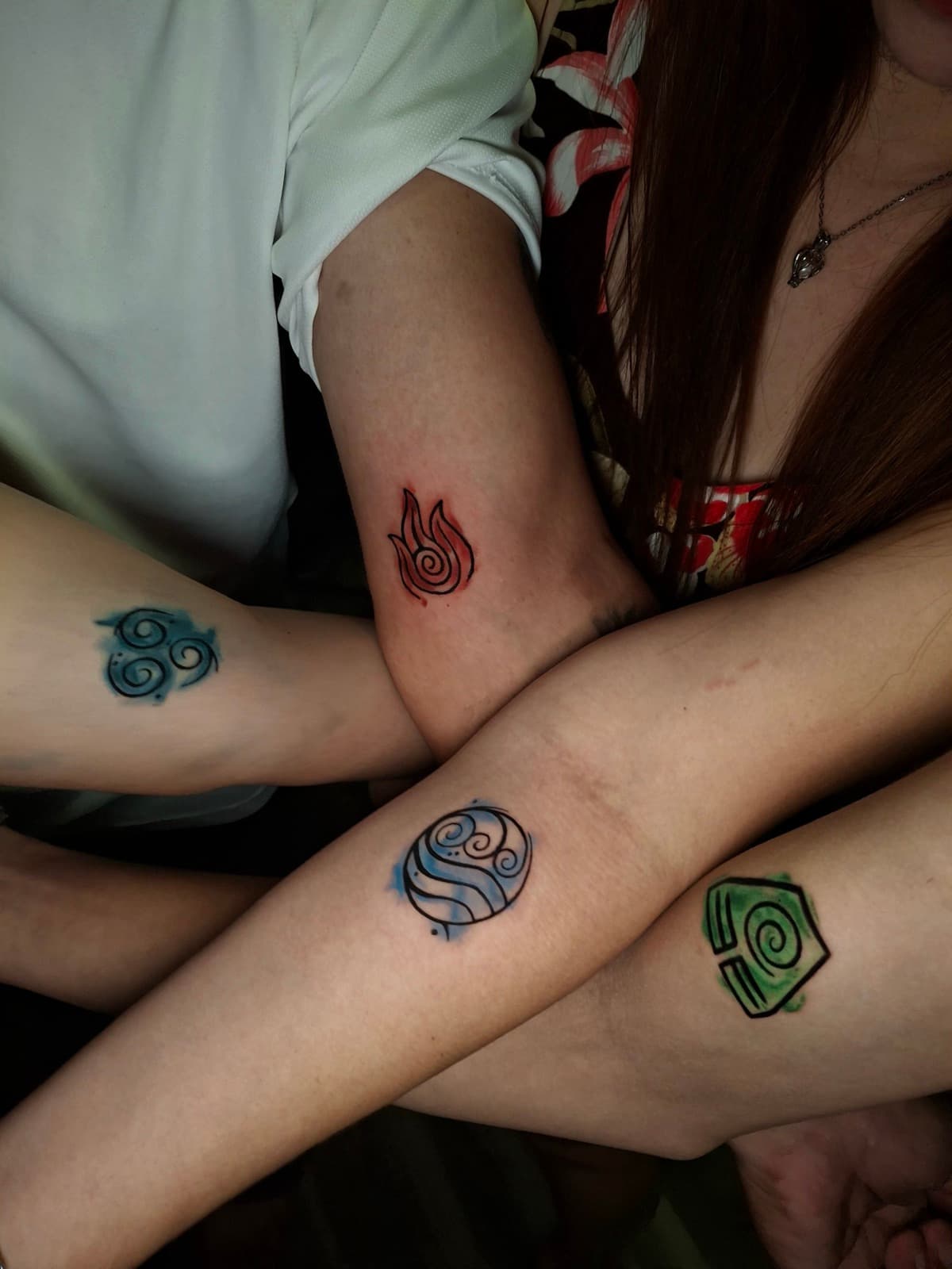 minimalist matching four elements symbol tattoos by isaiah recongco — gorillaz tattoo art studio philippines
